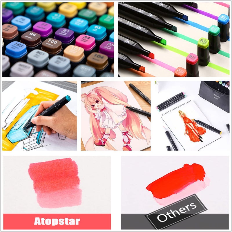ATOPSTAR 80 Colors Alcohol Markers Artist Drawing Art for Kids Dual Tip Adult Coloring Painting Supplies Perfect Boys Girls Students Adult(80 Black Shell) - Image 5